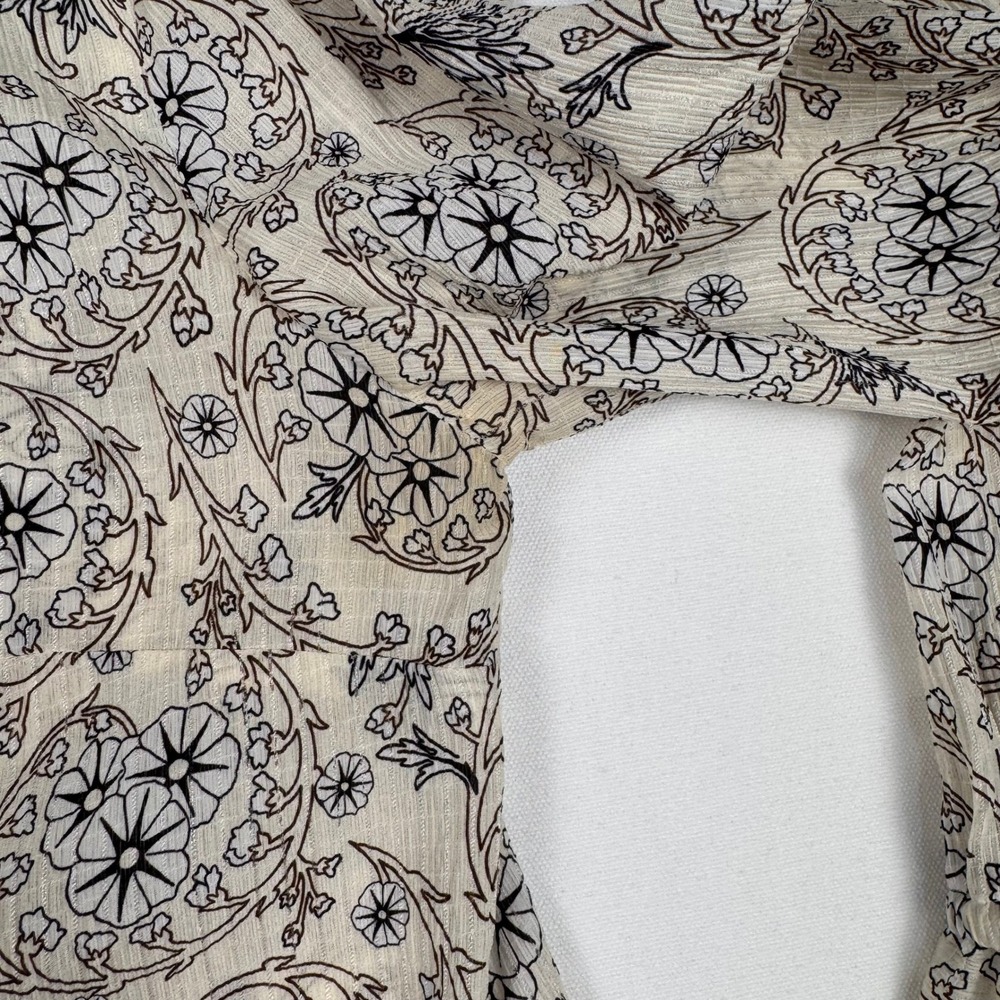 Derek Lam 10 Crosby Blouse Womens 10 Cream 100% Silk Floral Tie Cuff Long Sleeve - Picture 11 of 12